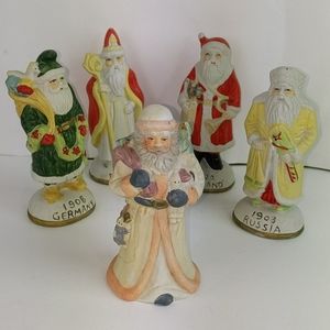 5 Vintage Matte Porcelain Santa Claus Figurines